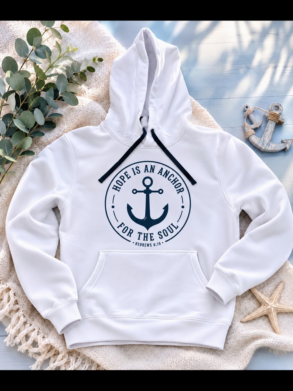Men’s White Anchor Graphic Hoodie – Faith Inspired